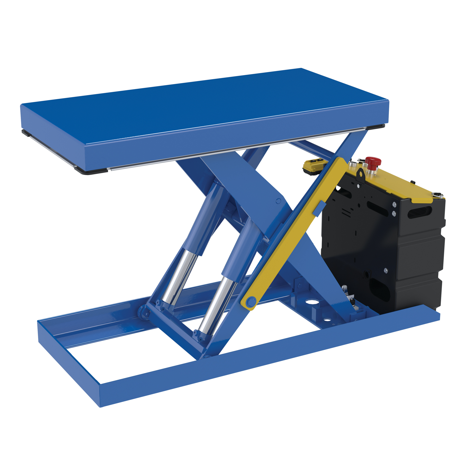 Vestil Steel Scissor Lift Table DC Power 51-9/16 In. x 20-1/2 In. x 32 In. 2,500 Lb. Capacity Blue